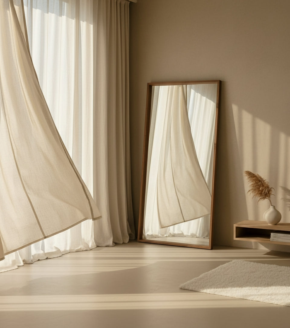 Espejo maison natural con marco de madera de pino pintado con barniz para obtener protección a la madera darle un toque más cálido