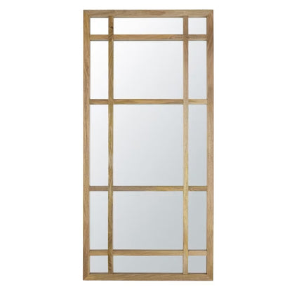 Espejo estilo ventana  con marco de madera natural- la imagen tiene un fondo blanco