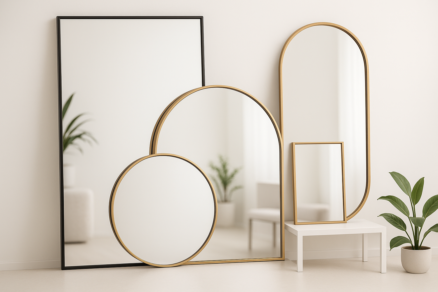 Espejos destacados por su marco de madera con diferentes tamaños y colores