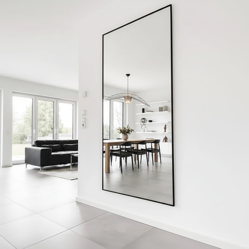 espejo n sala comedor de marco negro con material de aluminio y espejo belga europeo