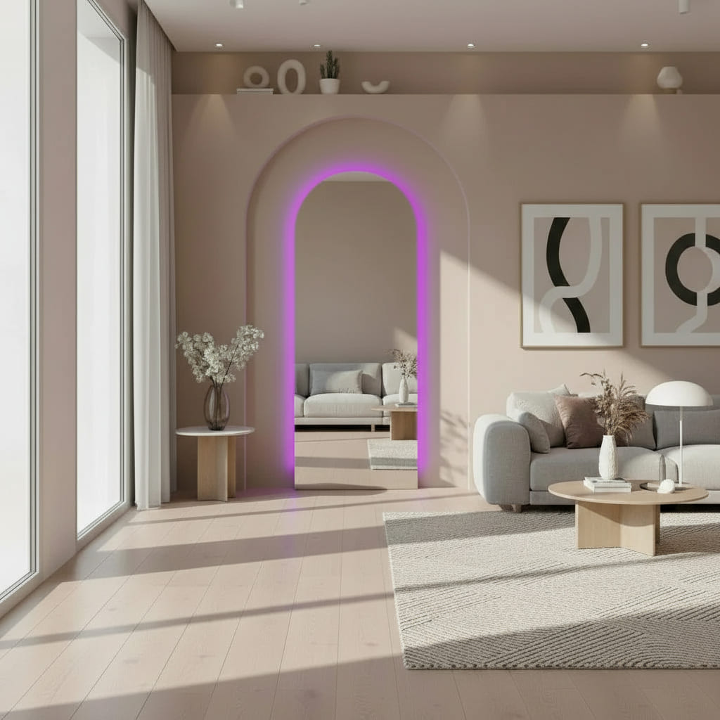 espejo led de varios colores en sala de estar