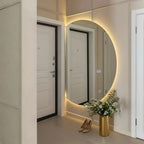 Espejo LED Semicircular retroiluminado gran tamaño, tecnología LED COB temperatura luz ajustable, cristal belga europeo certificado para maquillaje y cuidado personal