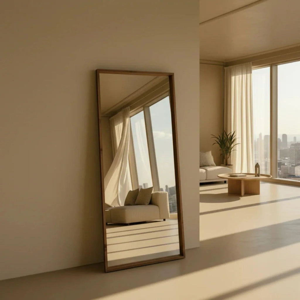 Espejo MAISON marco madera de pino natural, cristal belga certificado, diseño versátil vertical u horizontal
