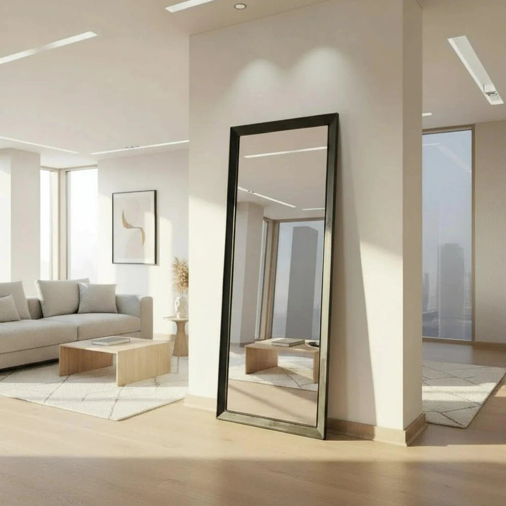 Espejo decorativo con marco de madera de pino negro rústico para dormitorio y living