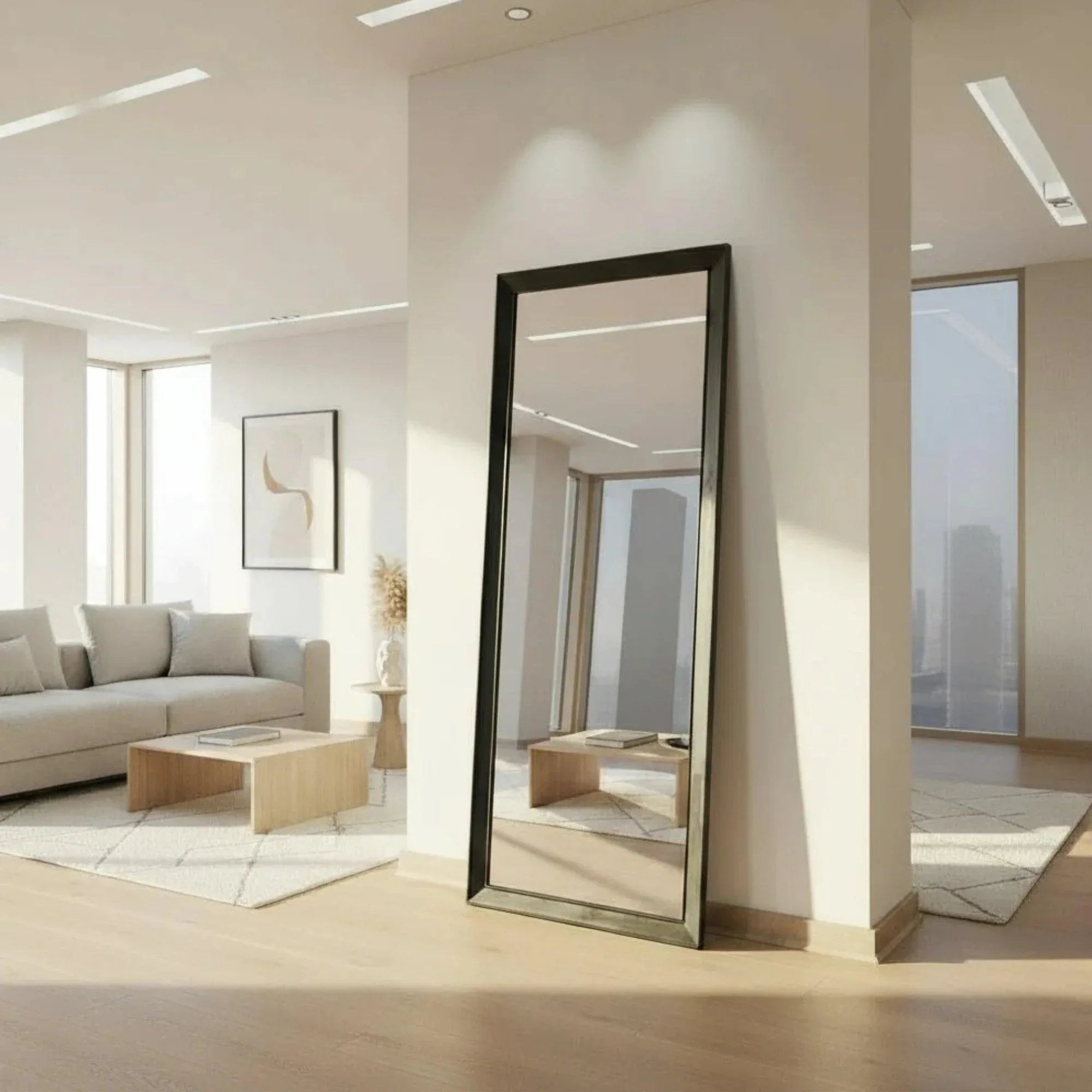 Espejo decorativo con marco de madera de pino negro rústico para dormitorio y living