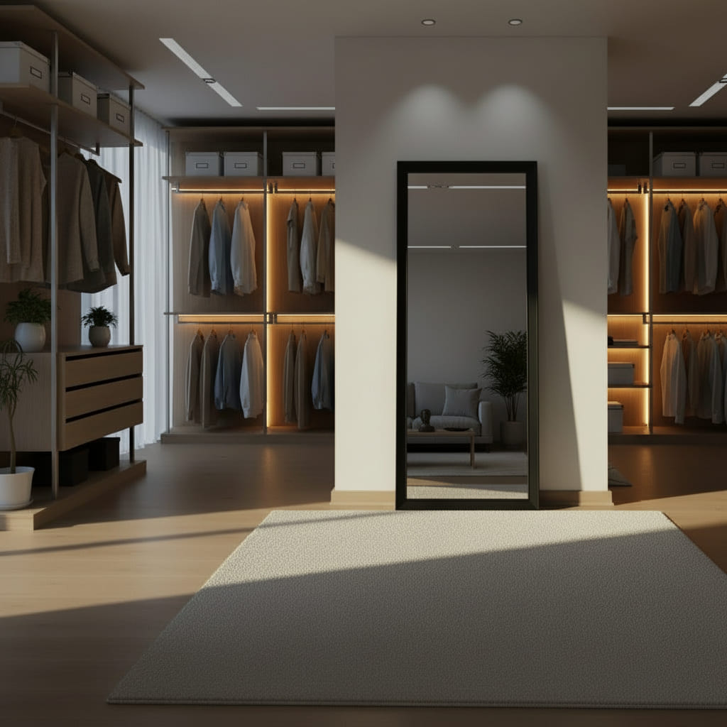 espejo vertical de color negro en closet