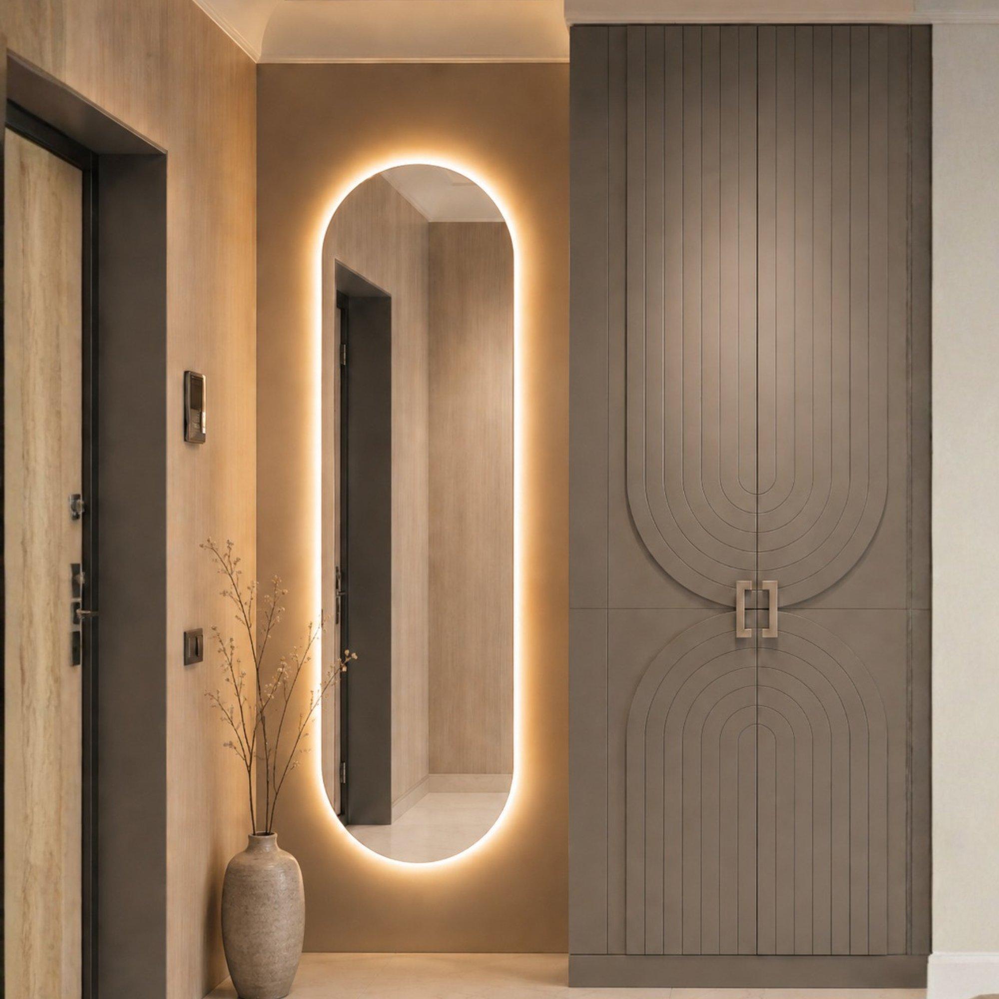 Espejo ovalado LED con iluminación integrada para baño moderno y elegante