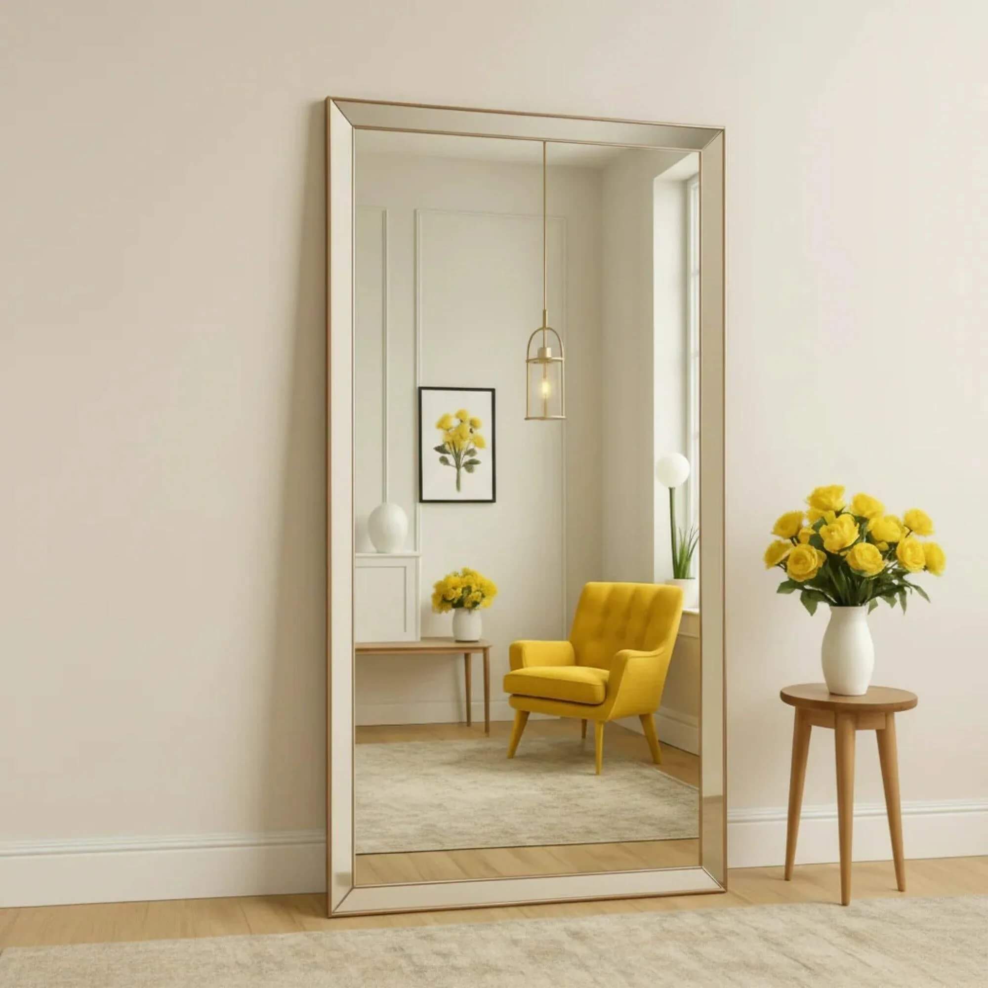 Espejo con marco espejado vanguardista para living y dormitorio elegante