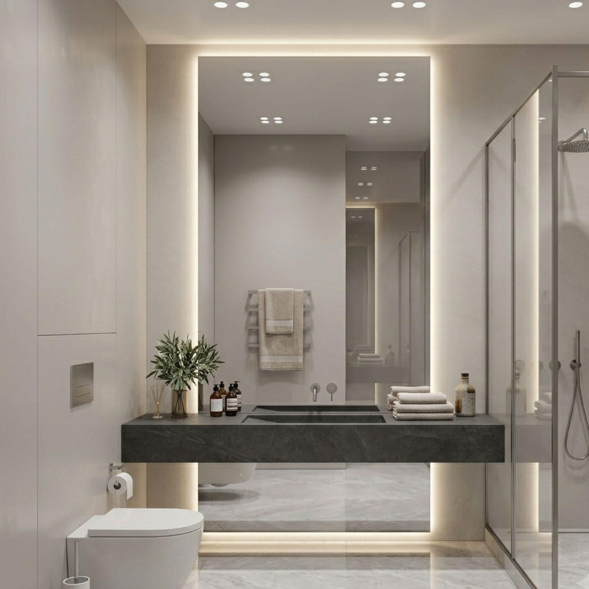 Espejo led rectangular en baño moderno