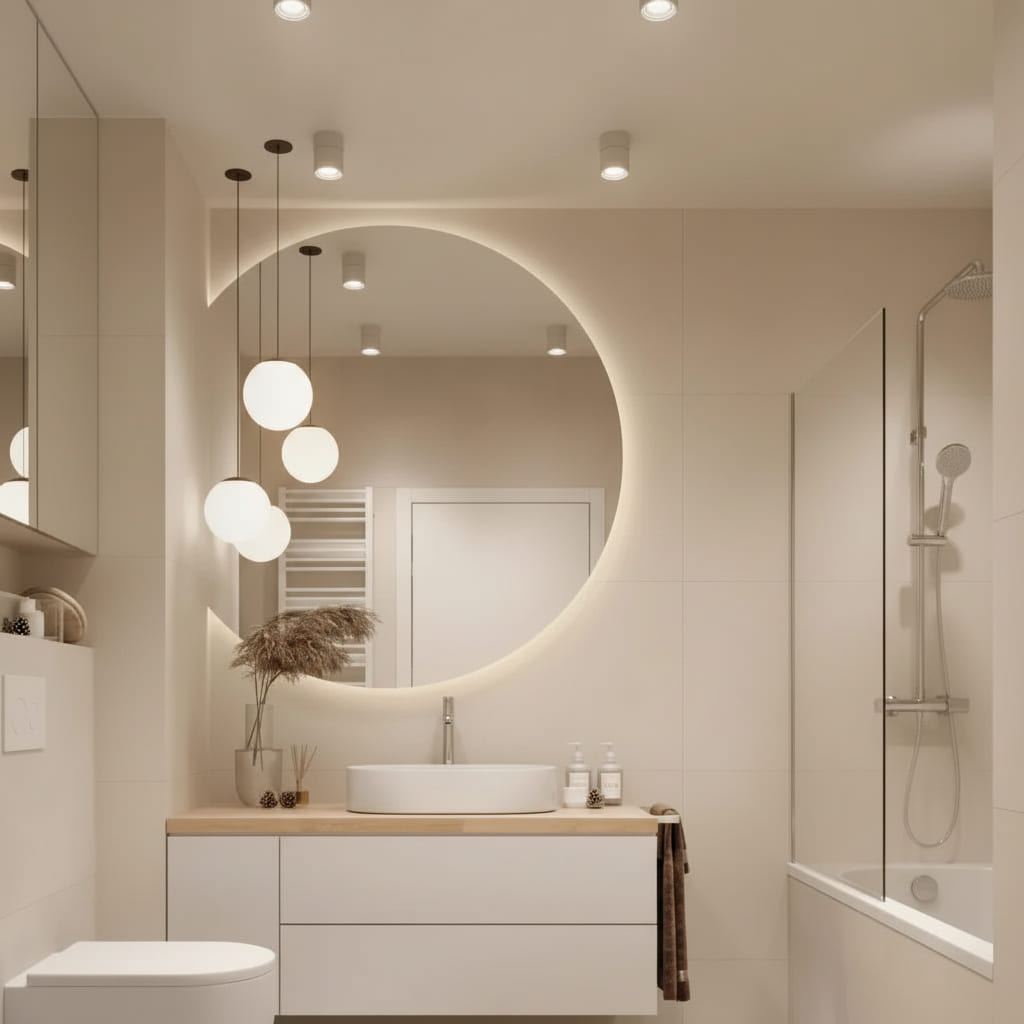 espejo en pared led de forma semicircular para baño o cualquier lugar de tu hogar