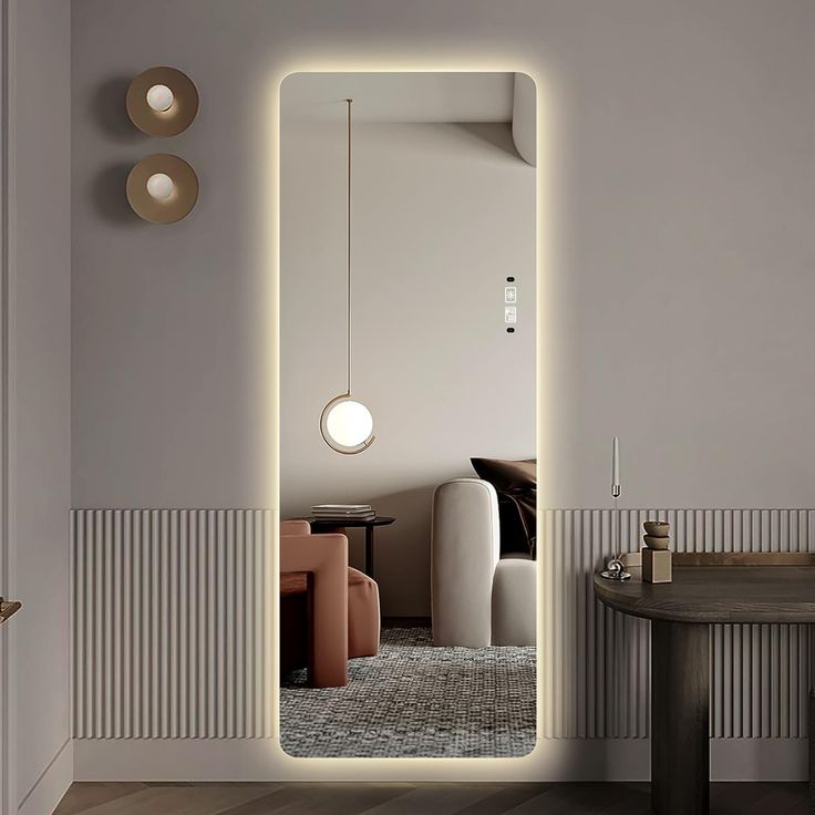 Espejo LED rectangular con puntas redondeadas, ideal para salas e estar recibidor o habitaciones en tu hogar