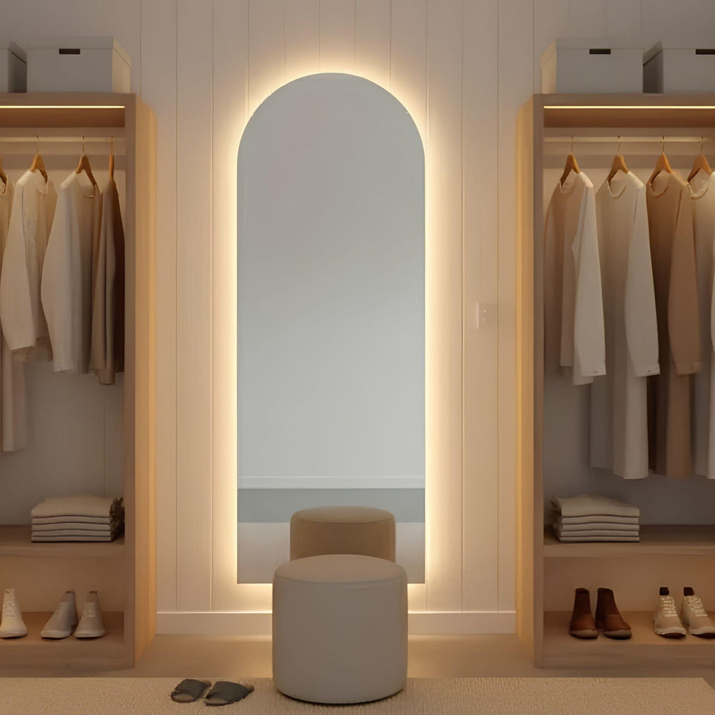 Espejo belga de 4mm con forma de arco LED cob retroiluminado con luz calida o fria para closet dormitorio o living cualquier espacio de tu hogar