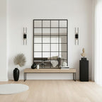 espejo con marco de madera negro estilo industrial tipo ventana de nueva york
