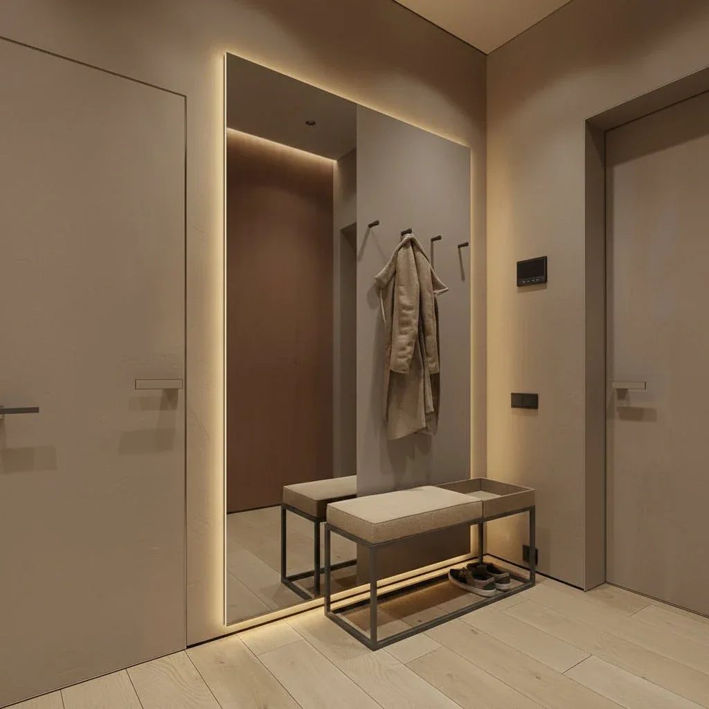 Espejo LED retroiluminado para dormitorio, baño, vestidor con efecto flotante y estilo glamuroso