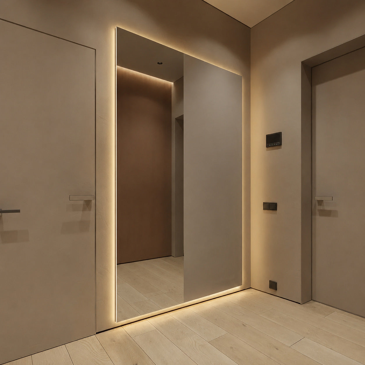 Espejo LED retroiluminado para dormitorio, baño, vestidor con efecto flotante y estilo glamuroso