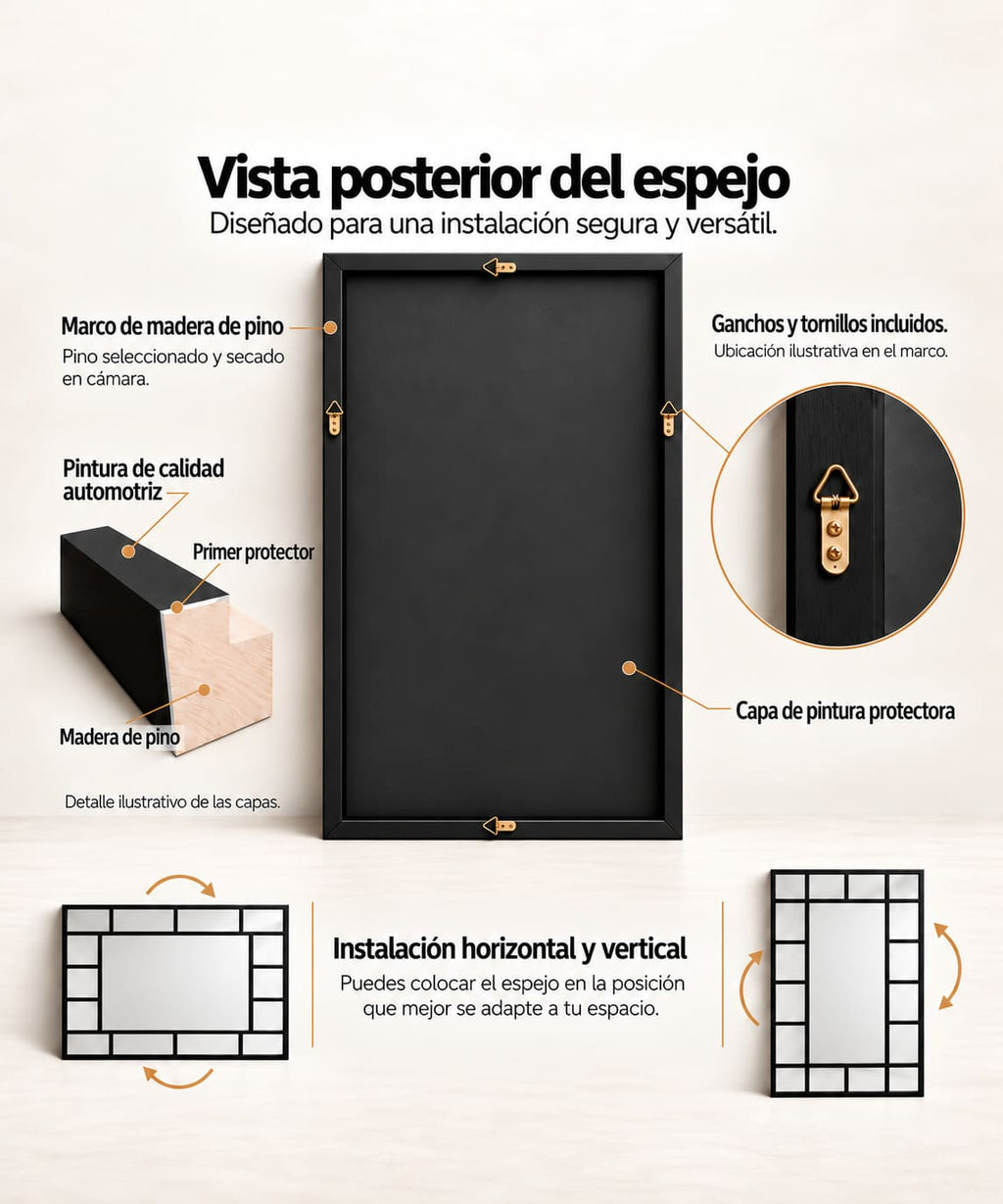 espejo estilo ventana de nombre max la imagenes la vista posterior de el espejo para saber como se instala o cuelga