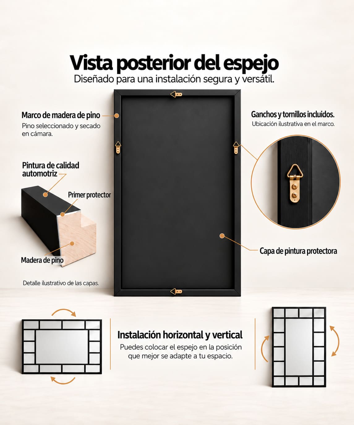 espejo estilo ventana de nombre max la imagenes la vista posterior de el espejo para saber como se instala o cuelga