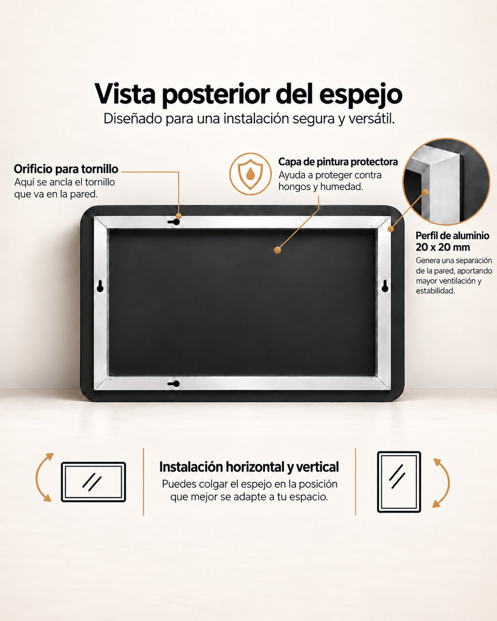 espejo para baño por la parte de atras