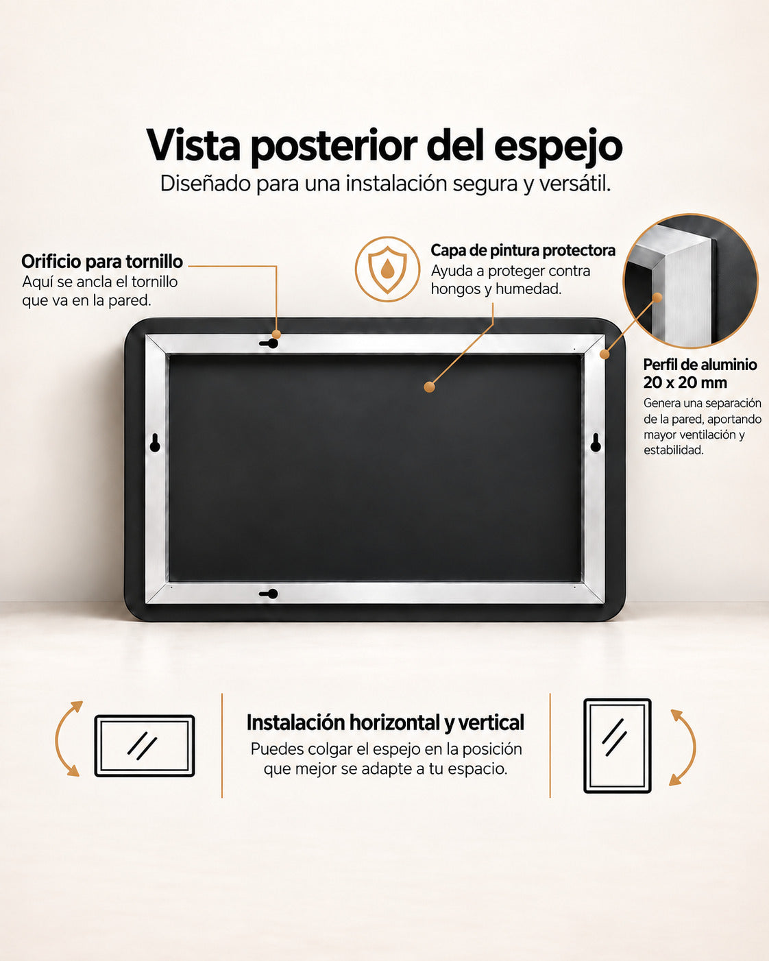 espejo para baño por la parte de atras
