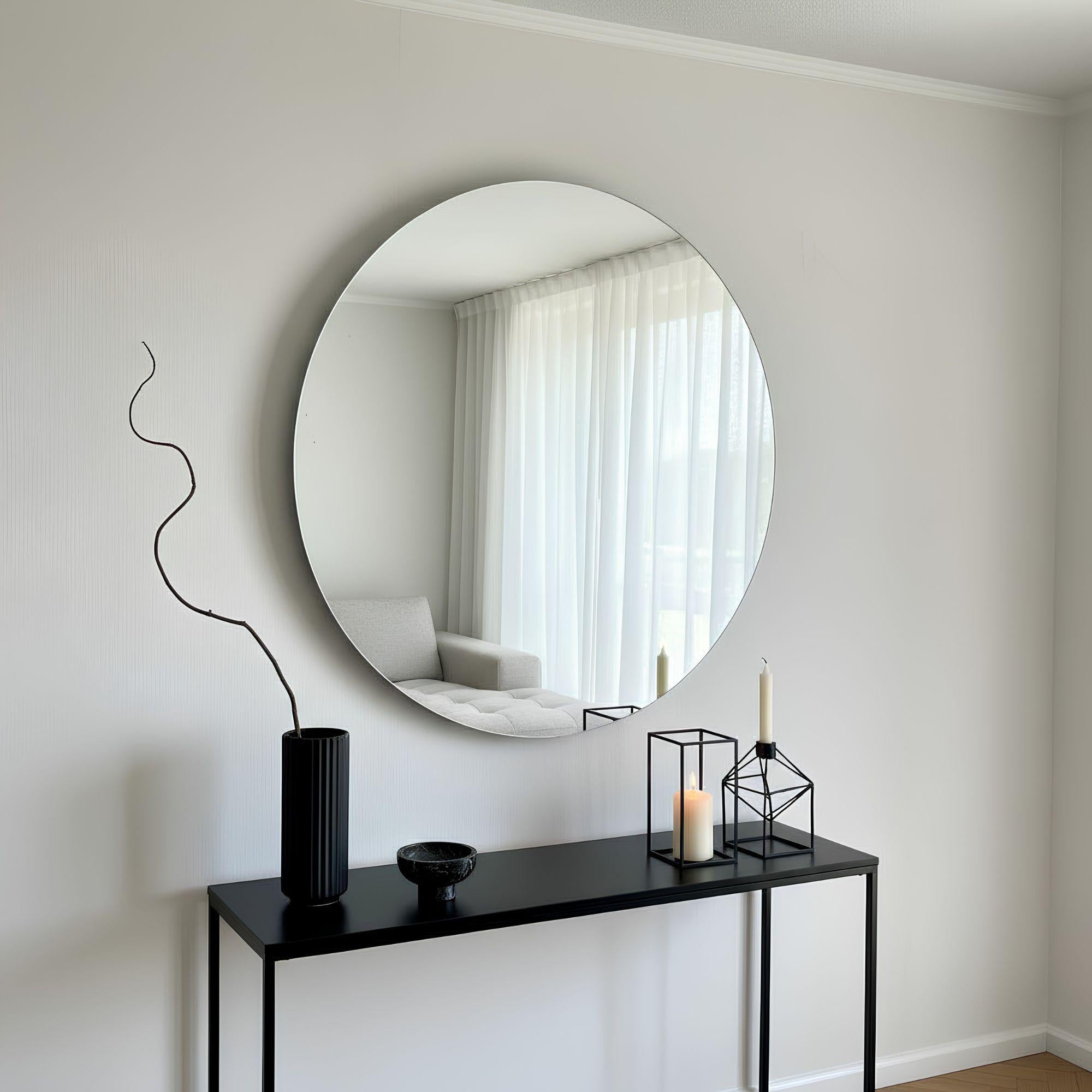espejo de pared redondo, forma circular con bastidor de aluminio para colgar sin problema en cualquier lugar de tu hogar, medidas 80cm al 100cm de diametro