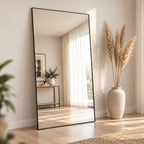 Espejo rectangular grande de cuerpo entero con marco negro delgado para living y dormitorio