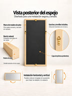 vista posterior de espejo con marco de madera de pino