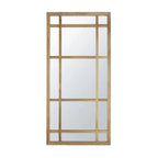 vista-frontalVista frontal del espejo ventana rústico rectangular con marco de madera natural y divisiones decorativas sobre fondo blanco
