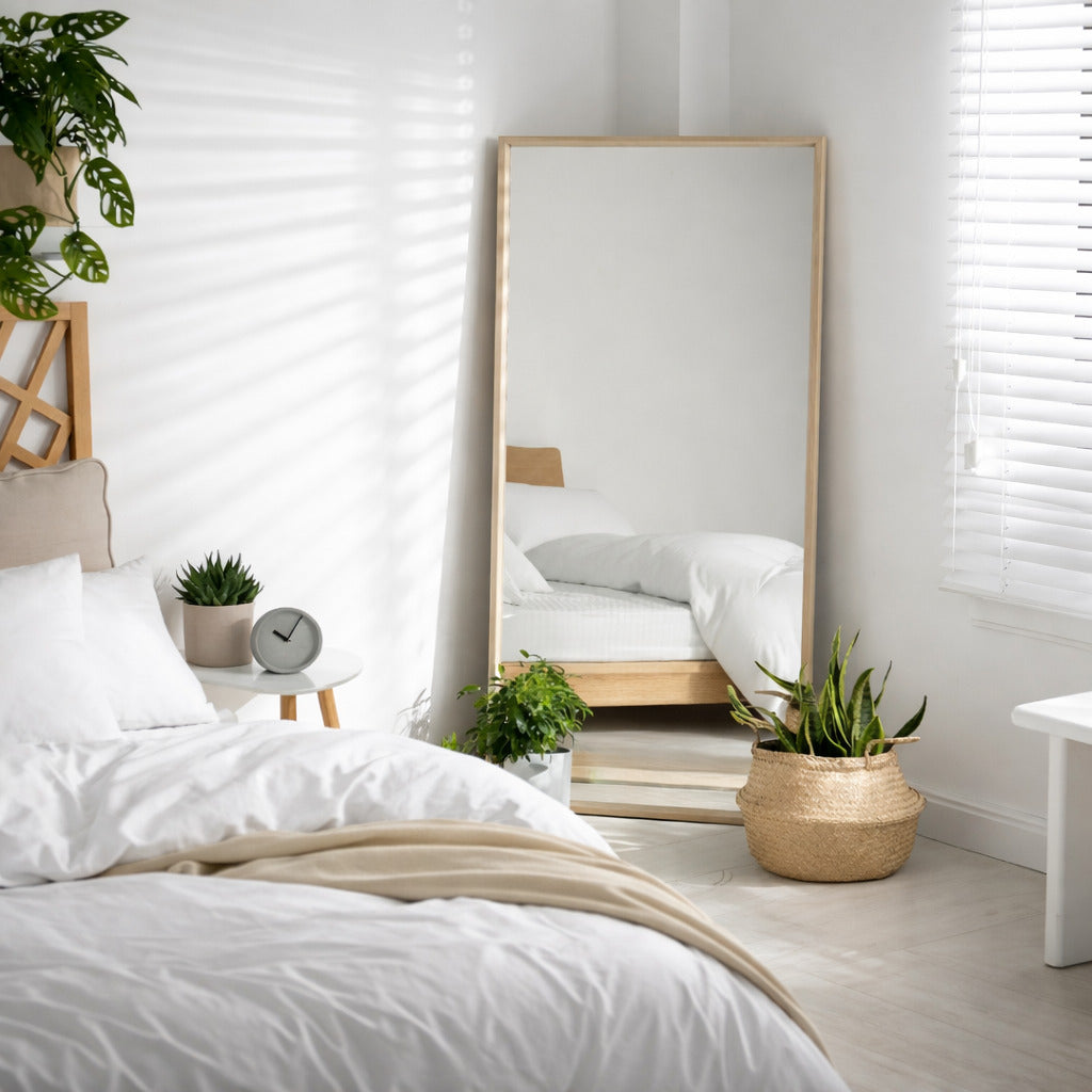 Espejo marco madera de pino natural, cristal belga certificado, diseño rústico elegante para decoración
