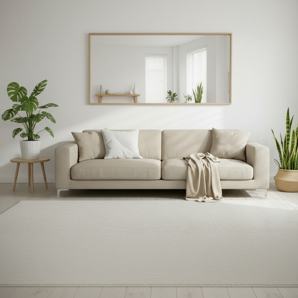 espejo marco de pino en living 