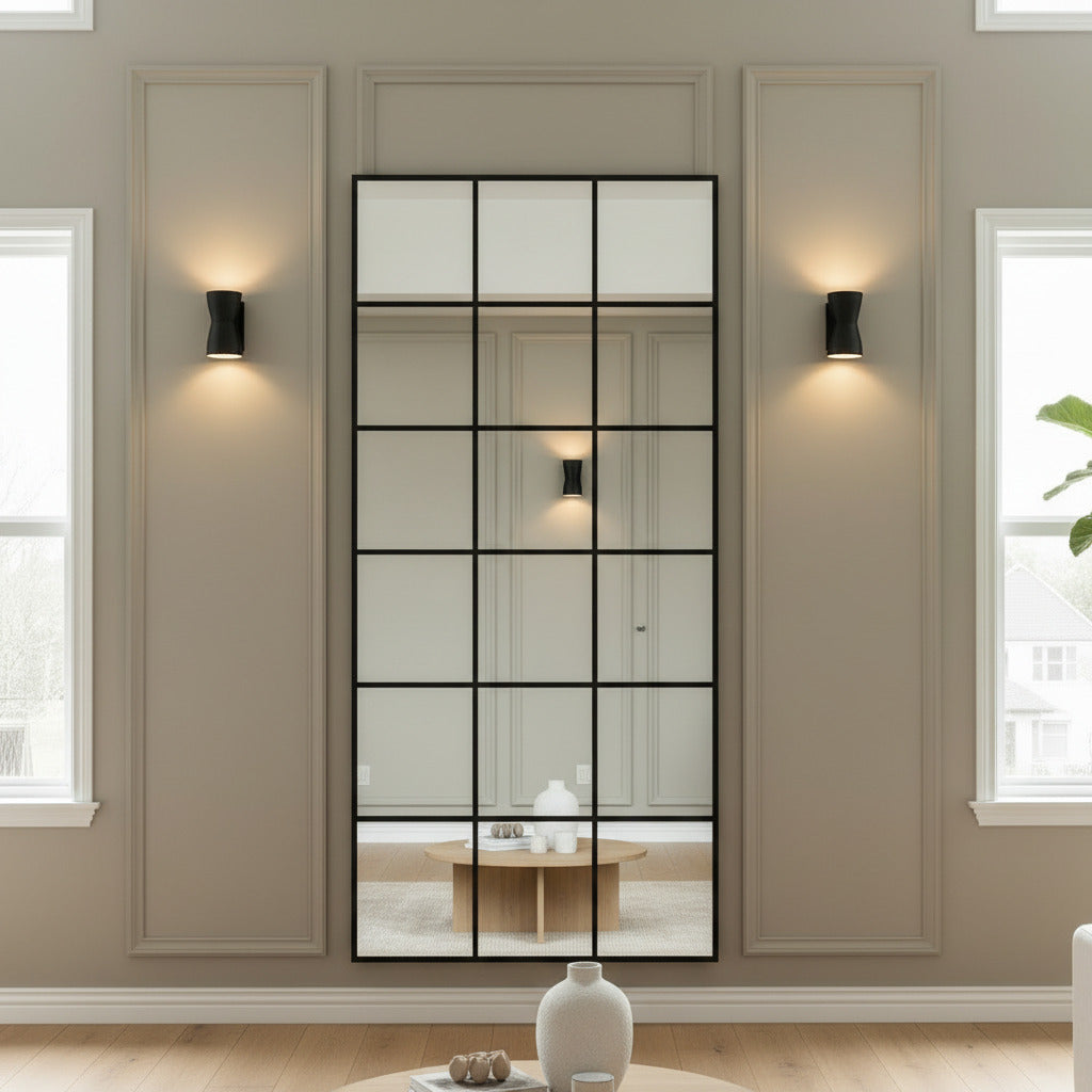 espej cuadriculado estilo ventana marco negro