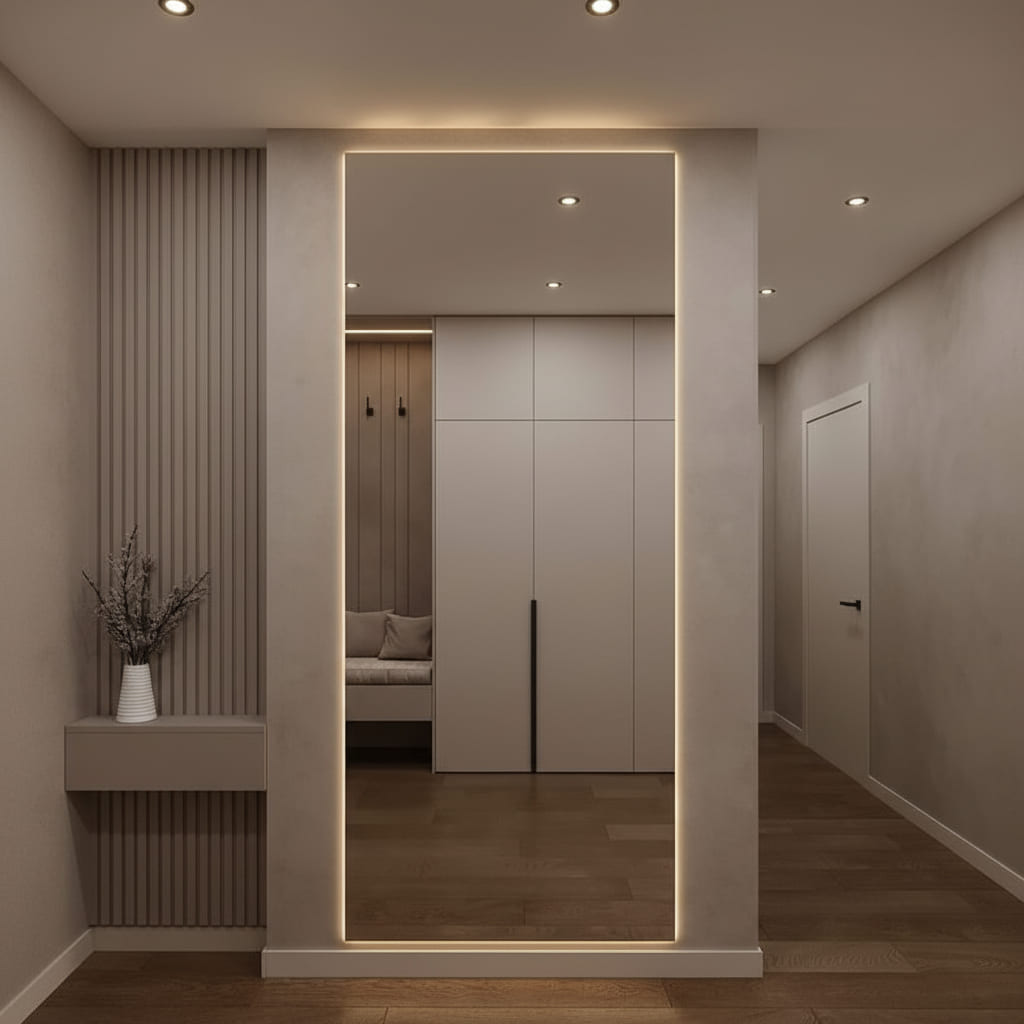 espejo led grande para recibidor con iluminacion led con tecnogoliga cob que no genera sombra