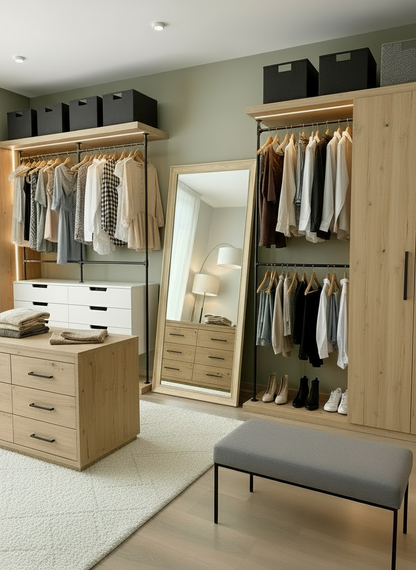 espejo rectangular de pie con marco de madera natural sin pintura