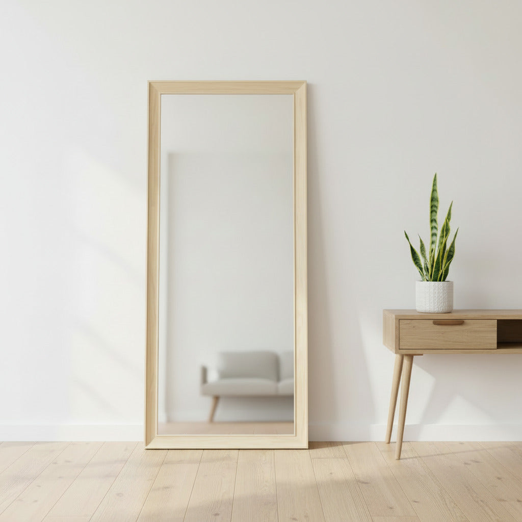 espejo belga de 4 mm de espesor con marco de madera natural pino color natural