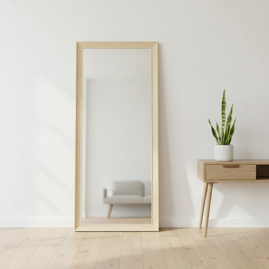 espejo belga de 4 mm de espesor con marco de madera natural pino color natural