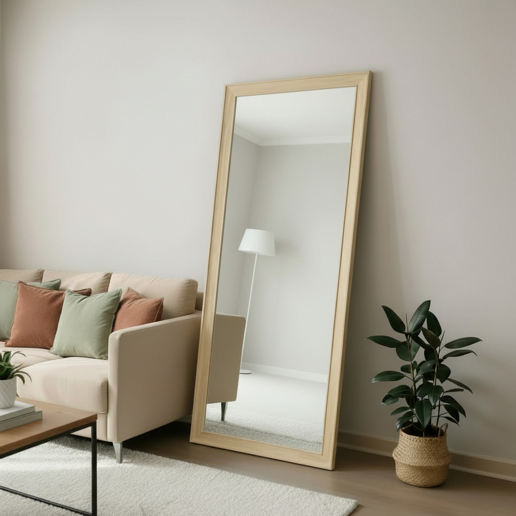 Espejo decorativo con marco de madera de pino natural rústico y espejo belga de 4mm de espesor para living,dormitorio o closet