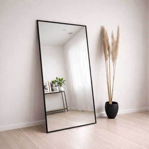 espejo con marco de aluminio negro delgado con espejo belga de 4mm de espesor