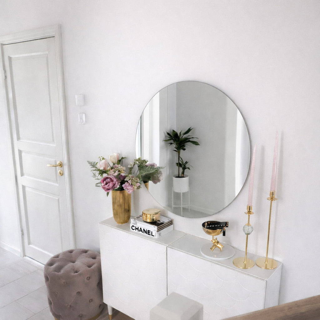 espejo sin marco redondo flotante para pared con espejo belga de 4mm