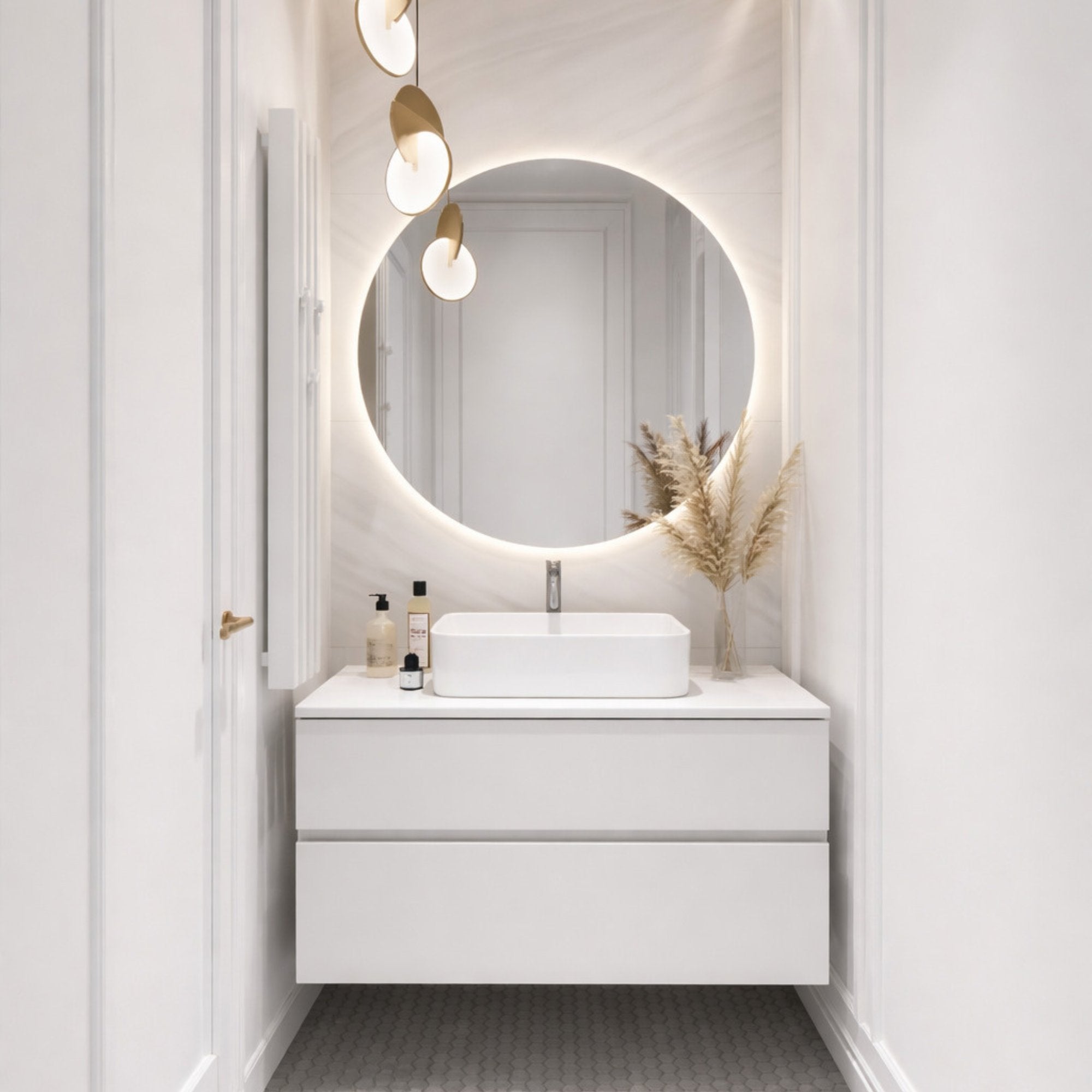 espejo redondo para pared con iluminacion led y con espejo belga de 4mm libre de plomo