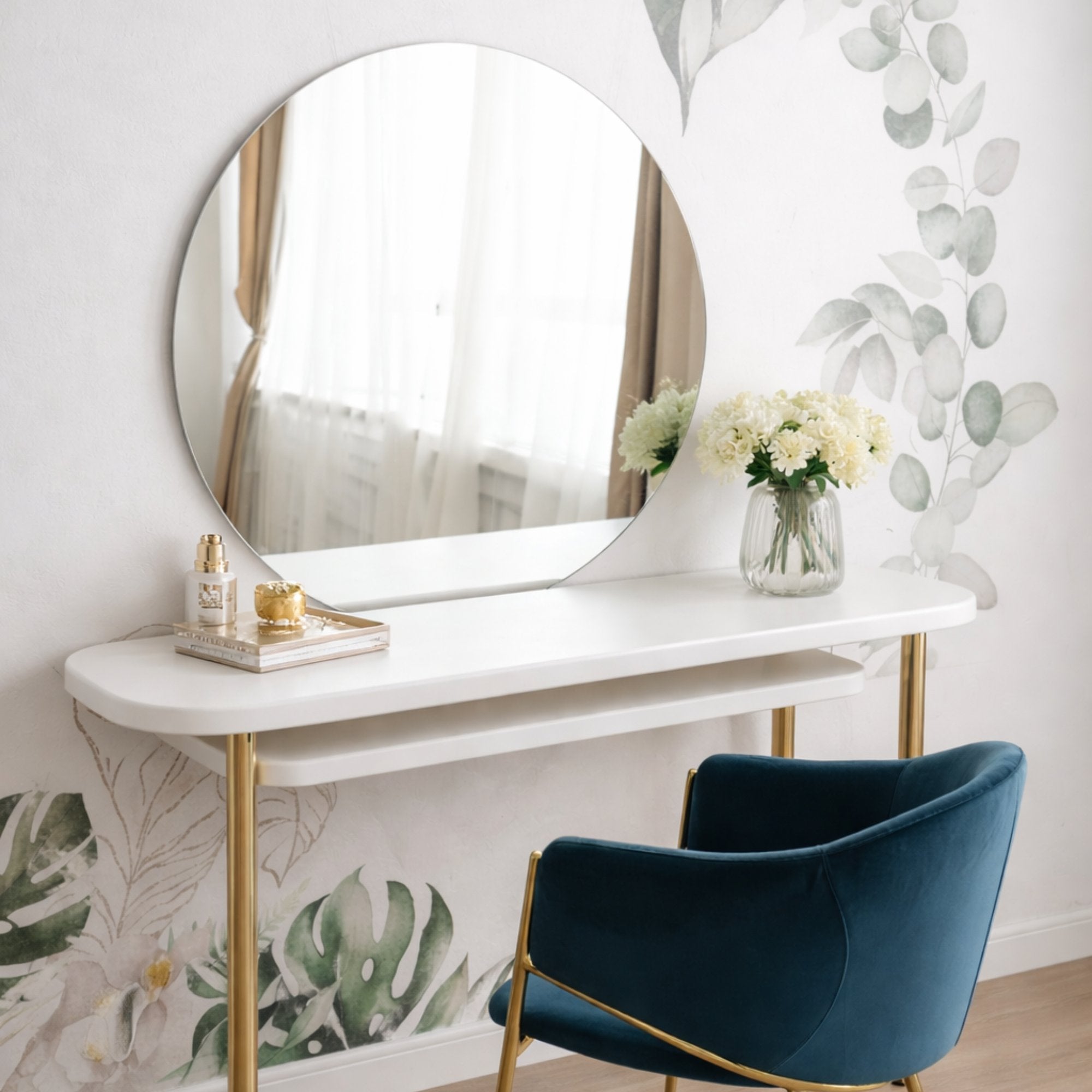 Espejo redondo flotante con efecto suspendido minimalista para baño, sala y dormitorio y el lugar que gustes en tu hogar